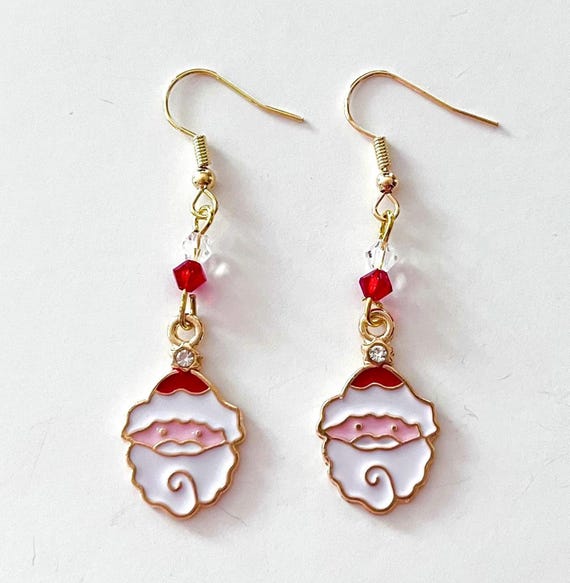 Santa Earrings, Christmas Santa Claus Jewelry, Holiday Jewelry