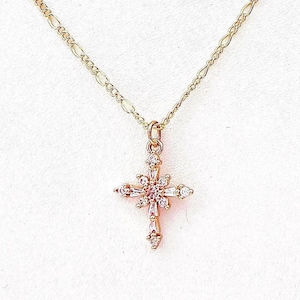 Cubic Zirconia Cross Necklace, Cross Pendant, Cubic Zirconia Cross Jewelry, Cross Necklace, Religious,  Gold Plated,  20&quot; #715