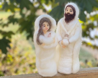 Needle Felted Wool Joseph Mary Baby Jesus Handmade Gift USA Christmas Gift Easter Gift Unique One-of-a-Kind Fiber Art Holiday Decorating