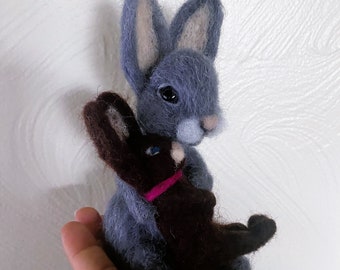 Needle Felted Easter Bunny Rabbit Handmade Gift Wool Bunny Rabbit Carrot Basket Stuffer Unique Gift One-of-a-Kind Gift Valentine Gift