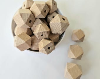16,18,20 mm wooden hexagon beads High quality Faceted Beech Wood Geometric Bead Unfinished Natural Polygon Wooden Beads