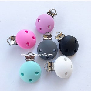 Round Silicone Pacifier Clip,  100% Food Grade Silicone Stainless steel pacifier clip