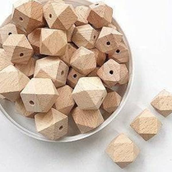 16,18,20 mm wooden hexagon beads High quality Faceted Beech Wood Geometric Bead Unfinished Natural Polygon Wooden Beads