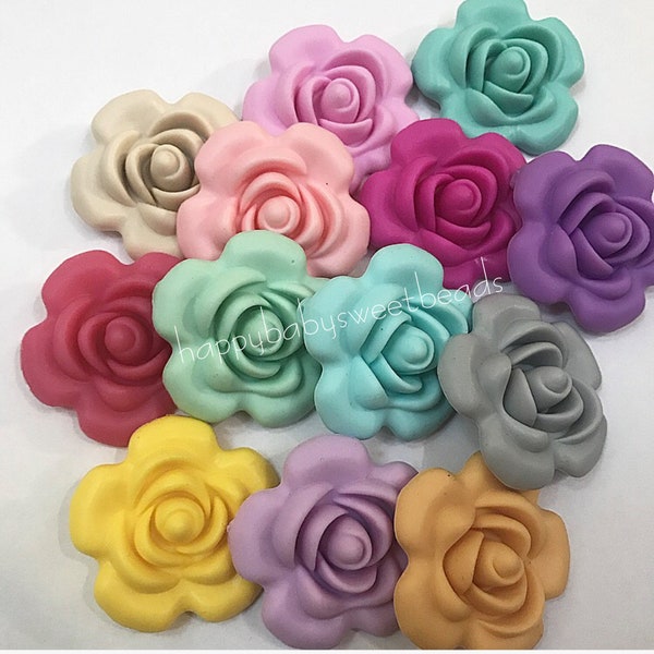 Large 40 mm Silicone Rose beads , flower beads , Silicone pendant, Bog rose beads ,