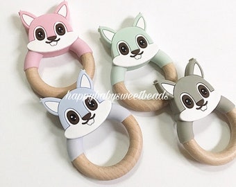 Squirrel Wooden Rings,Wood & silicone Pendant ,  Wood Mouse ring