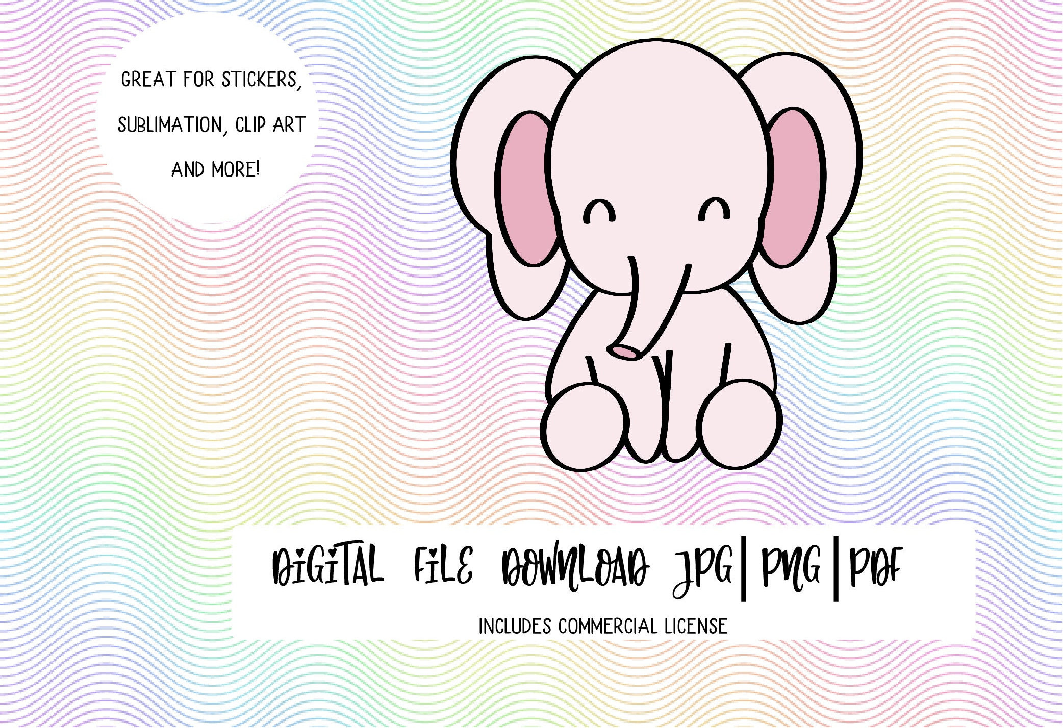 PRINT & CUT stickers, PNG, sublimation, clip art, cute animals for cricut, elephant, for silhouette cameo, printable file, commercial use