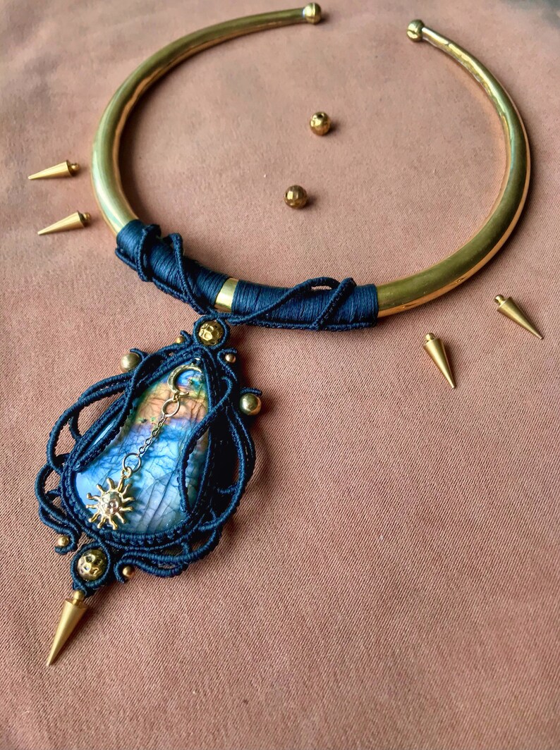 Labradorite Necklace Sun Moon Necklace Statement Necklace Choker Necklace Witch Necklace Crystal Pendant