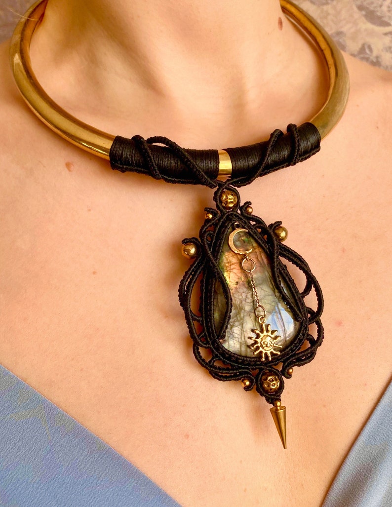 Labradorite Necklace Sun Moon Necklace Statement Necklace Choker Necklace Witch Necklace Crystal Pendant