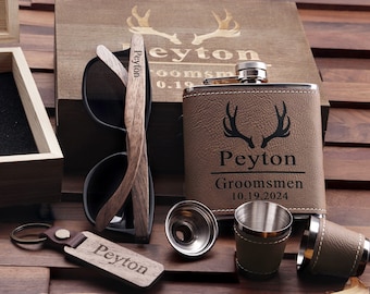 Personalized Flask, Engraved Flask Set for Groomsmen, Best Man Gift, Bachelor Party Gift, Groomsmen Flask Set, Custom Flask and Sunglasses