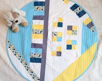 Baby Reversible Tummy-time Play Mat, Blue Yellow, Green, Grey
