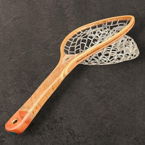 Handcrafted wooden fly fishing landing net - Augusta model - small wading net
