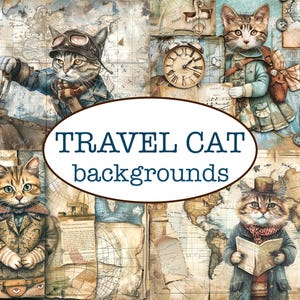 25 pages imprimables TRAVEL CAT / journal indésirable / papier de scrapbooking vintage / mises en page de voyage collées / papier lunatique chats