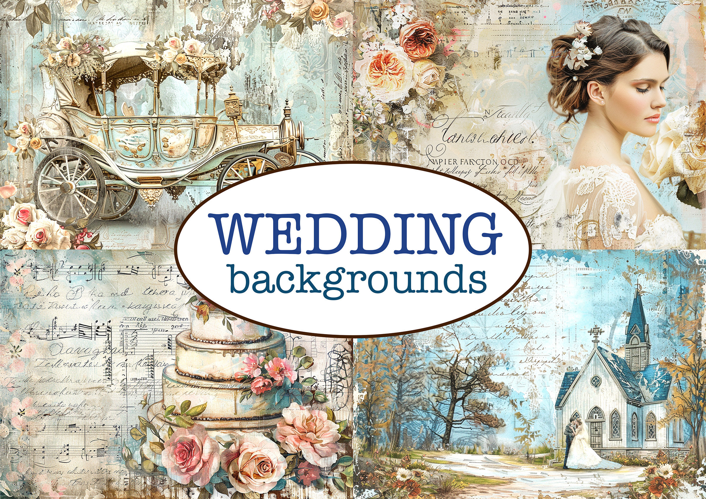 25 Printable WEDDING Printable Backgrounds / Love Junk Journal ...