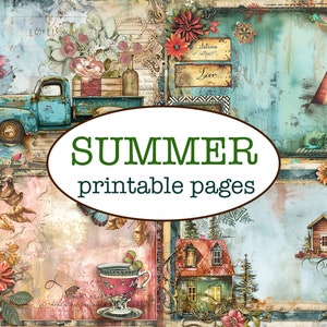 25 PÁGINAS temáticas de VERANO imprimibles / Diario basura imprimible / Papel de scrapbooking vintage / Fondo de naturaleza con collage / Papel floral caprichoso
