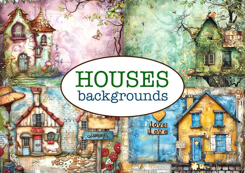 25 Printable WHIMSICAL HOUSES Themed PAGES / Printable Junk Journal ...