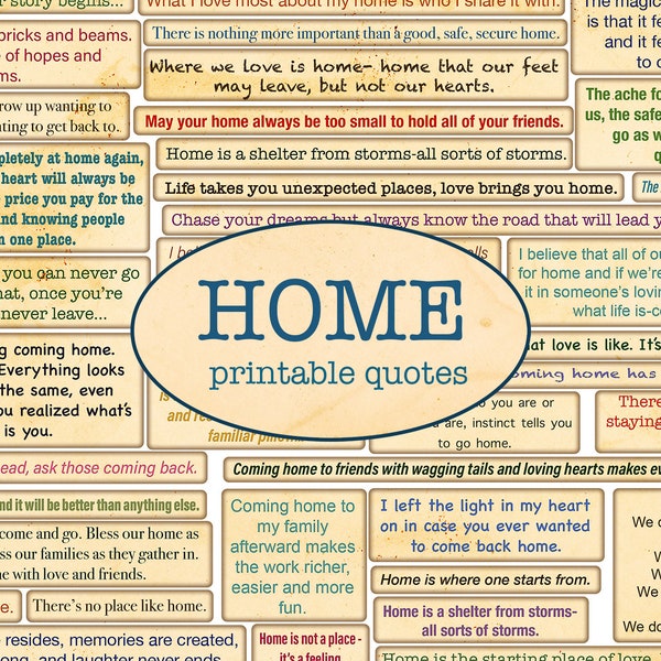 HOME printable quotes / Cut out ephemera / Sentiments printable / Junk journal /Junk Journaling / Handmade / Nostalgy / Vintage