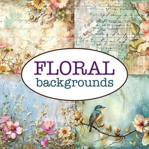30 PÁGINAS FLORALES imprimibles, Diario basura, Papel de álbum de recortes, Diseños en collage, Papel caprichoso