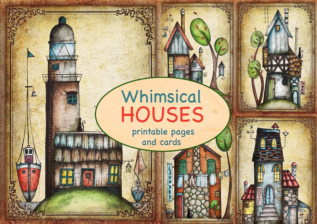 Whimsical HOUSES - 10 Printable Pages / Vintage Ephemera / Cut Out ...