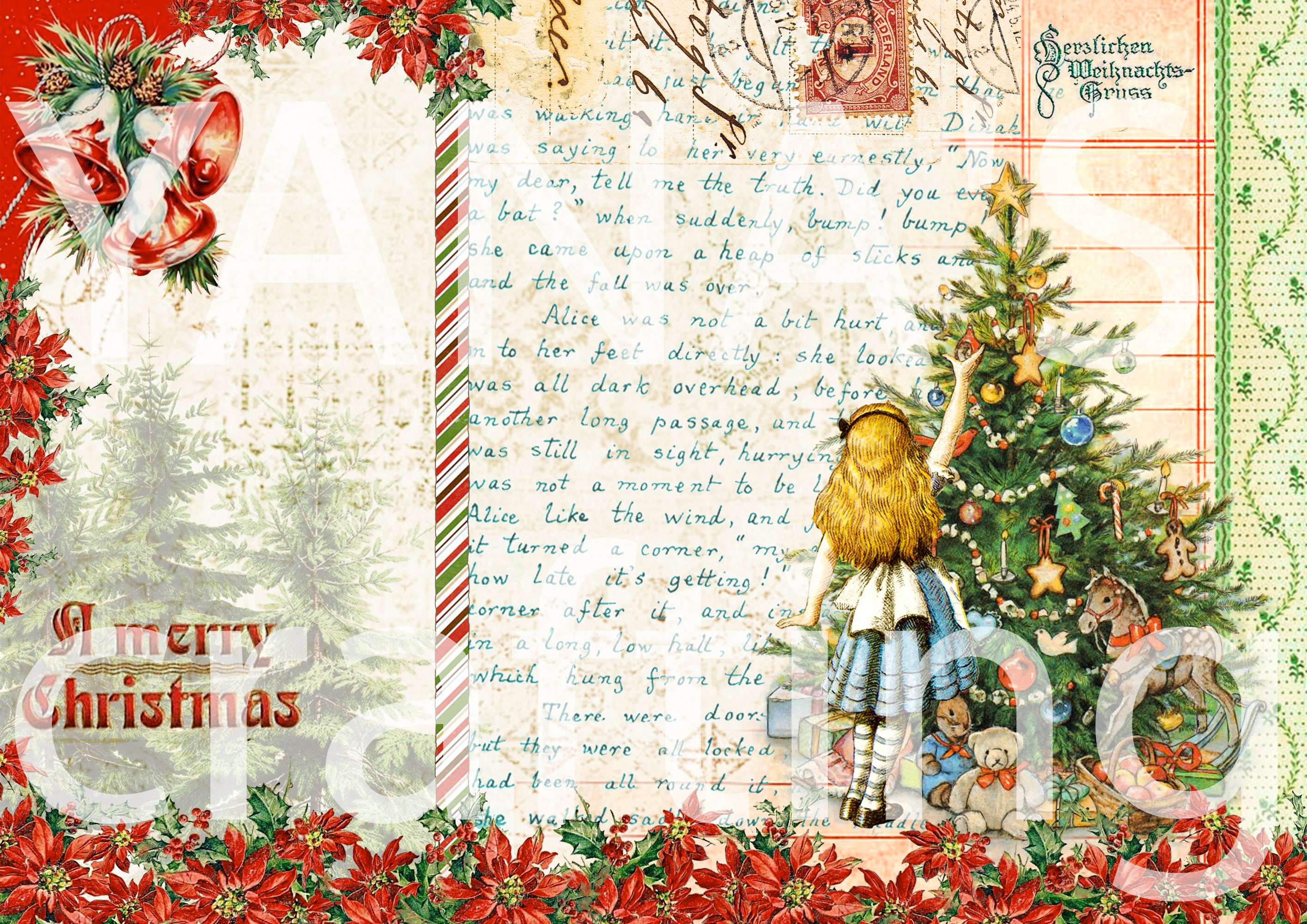 CHRISTMAS Scrapbook Paper 12 Yuletide Words Journal Icons Santa 5p  Snowflake