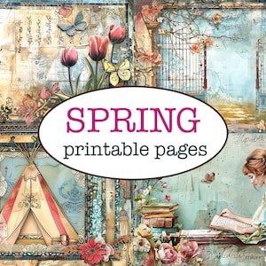 25 SEITEN zum Ausdrucken FRÜHLING / Vintage Papier zum ausdrucken / Junk Journal / Vintage Papier / skurriles Papier mit Natur-Collagen / Blumen zum ausdrucken