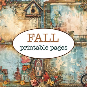 25 PAGES imprimables sur le thème de l'AUTOMNE / Journal imprimable Junk / Papier de scrapbooking vintage / Collage de fond nature / Papier d'automne fantaisiste