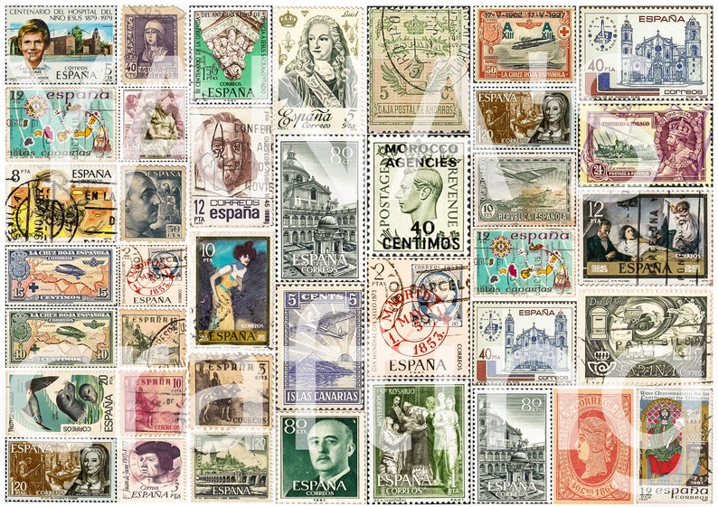 Vintage Spanish POST STAMPS / Printable Ephemera / Etsy