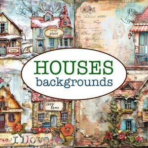 25 afdrukbare WHIMSICAL HOUSES themapagina's / afdrukbaar junkjournaal / vintage home scrapbooking papier / gezellige achtergrond met collage