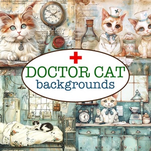 25 arrière-plans imprimables DOCTOR CAT / Journal Cat Junk / Papier de scrapbooking Doctor / Mises en page collées / Papier médical fantaisiste / Hôpital