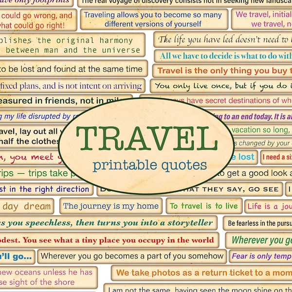 TRAVEL printable quotes / Cut out ephemera / Sentiments printable / Junk journal / Traveling Journaling / Handmade / Nomadic / Vintage