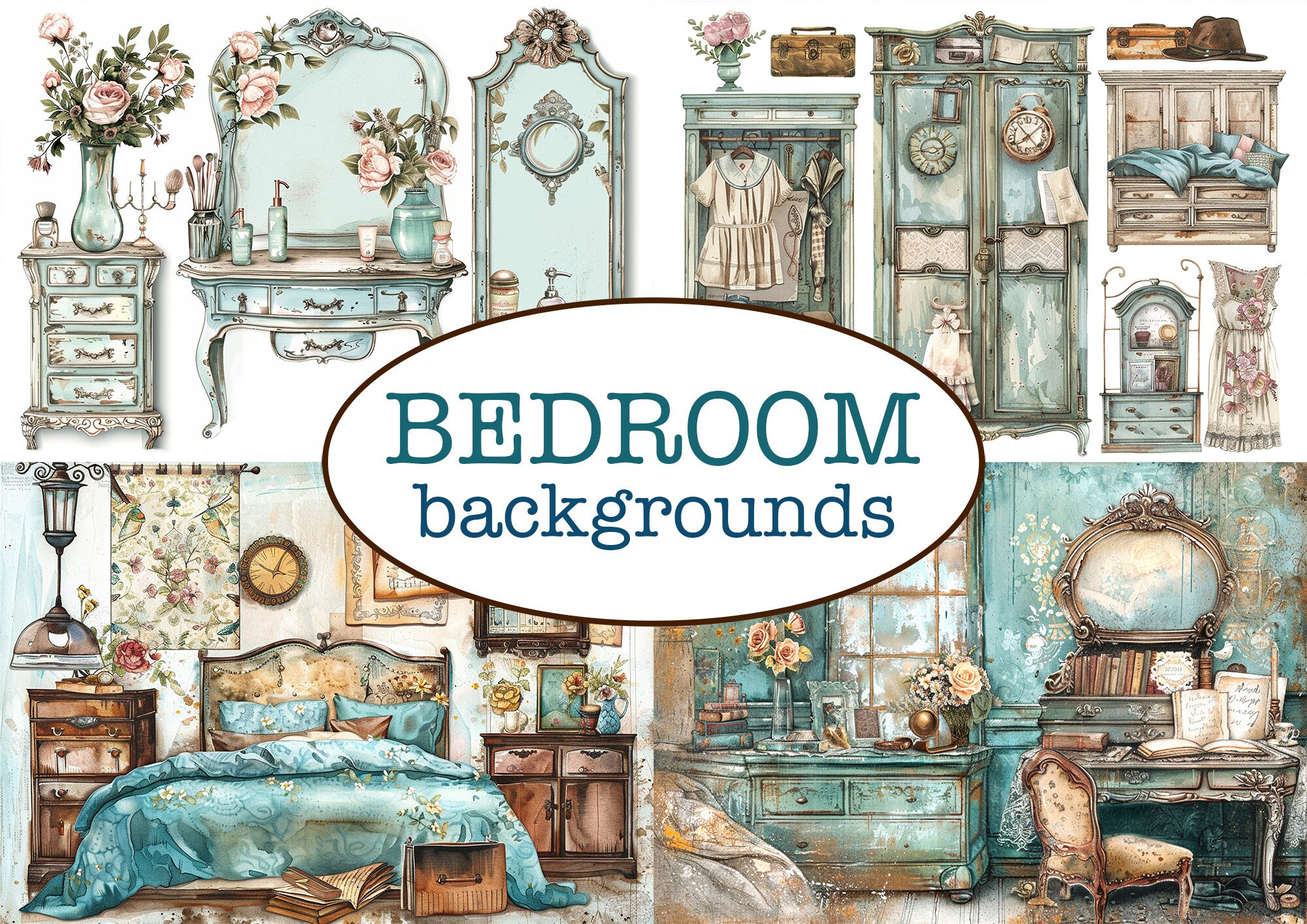 25 Printable BEDROOM Themed PAGES / Printable Junk Journal / Vintage ...