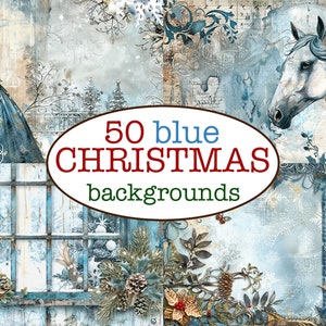 50 BLAUE WEIHNACHTSSEITEN zum Ausdrucken / Vintage Junk Journal / Vintage Papier / Scrapbooking Papier / Collage Hintergrund / skurriles Winterpapier