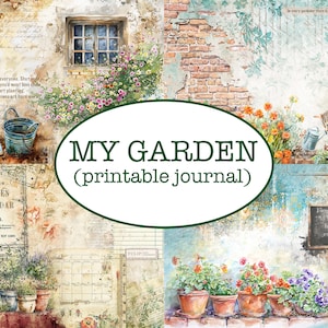 Printable GARDEN junk journal (20 pages): spreads, embellishments, ephemera, cut outs / Digital pages / Collaged scrapbooking paper