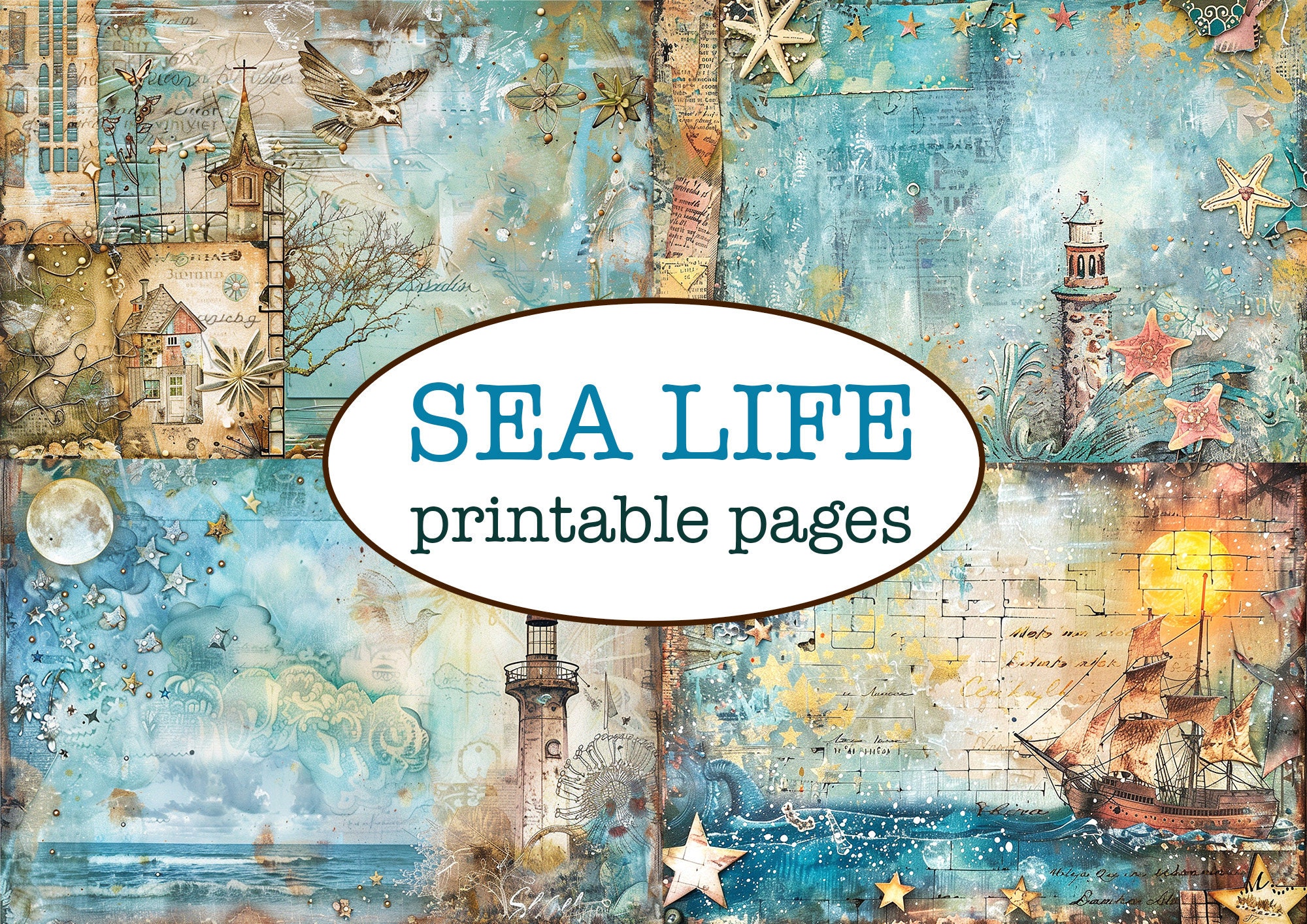 25 Printable SEA Themed PAGES / Printable Junk Journal / Vintage ...
