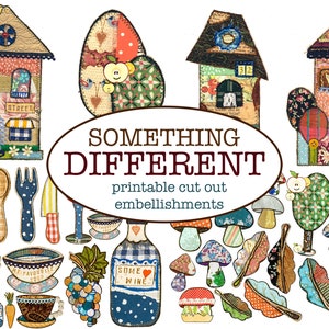 PATCHWORK ausgeschnittene VERZIERUNGEN / Handgemachte Ephemera / Vintage Ephemera / Quilt Ephemera / Junk Journaling Tags / Küche / Straße / Wald