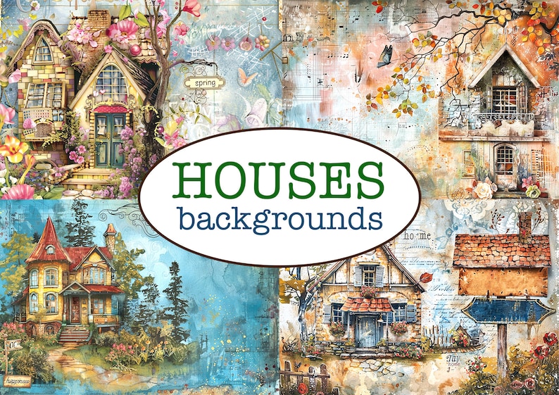 25 Printable WHIMSICAL HOUSES Themed PAGES / Printable Junk Journal ...