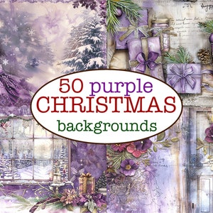 50 afdrukbare PAARSE KERSTPAGINA'S / Afdrukbaar Junk Journal / Vintage scrapbookingpapier / Gecollagede achtergrond / Grillig winterpapier