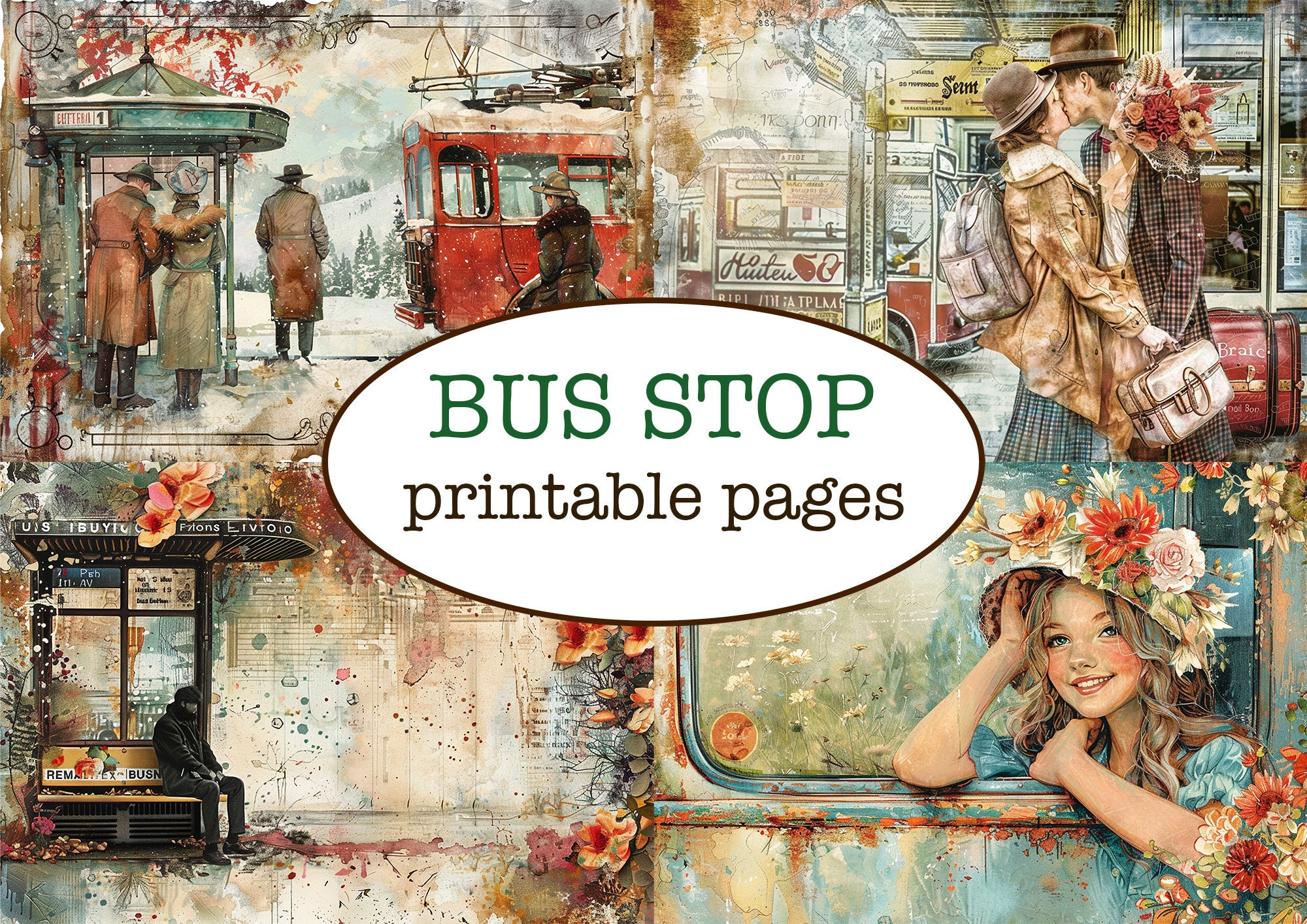 25 Printable BUS STOP Themed PAGES / Travel Junk Journal / Scrapbooking ...