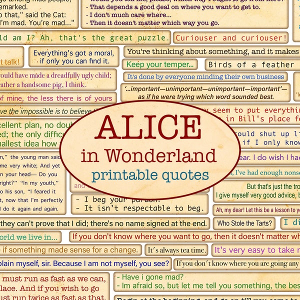 ALICE in Wonderland printable quotes / Cut out ephemera / Sentiments printable / Junk journal / Handmade / Book quotes