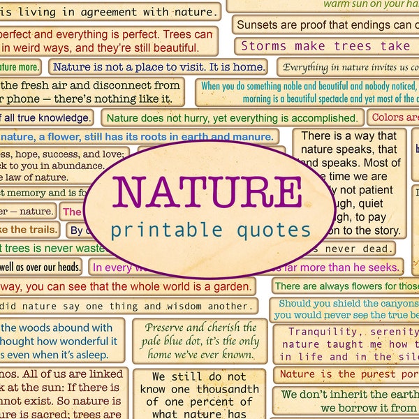 NATURE printable quotes / Cut out ephemera / Sentiments printable / Junk journal / Nature Journaling / Handmade / Green life / Vintage