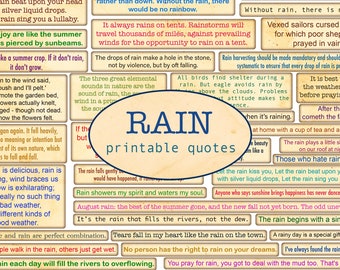 RAIN printable quotes / Cut out ephemera / Sentiments printable / Junk journal / Nature Journaling / Handmade / Green life / Vintage