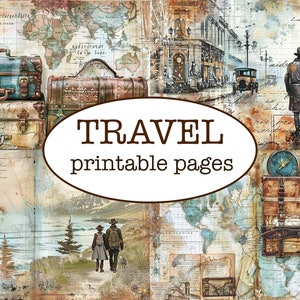 25 afdrukbare REISPAGINA'S / Ongewenst dagboek / Scrapbookpapier / Gecollagede reizigerslay-outs / Grillig papier