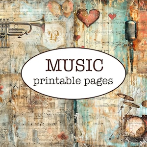 25 afdrukbare muziekpagina's / junk journal / scrapbookingpapier / collagelay-outs / grillig papier