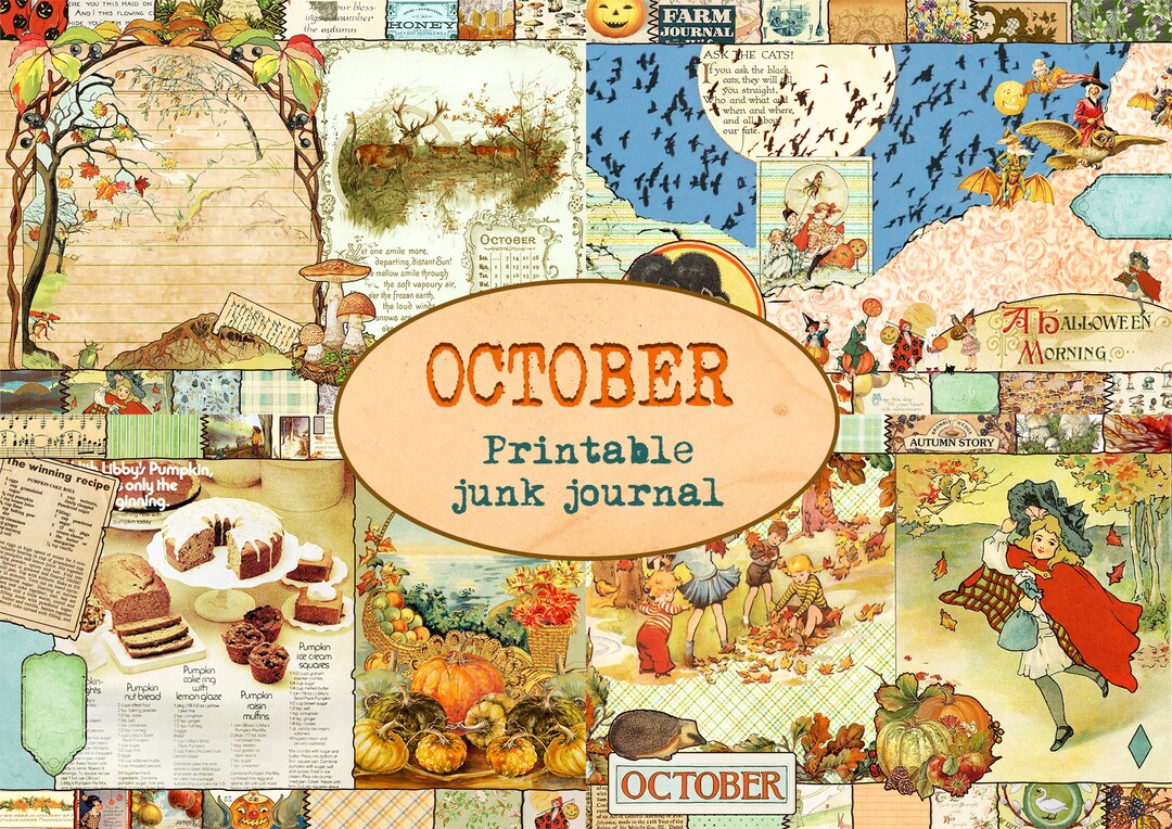OCTOBER Journal KIT 12 Sheets / Printable Junk Journal / Fall / Autumn ...