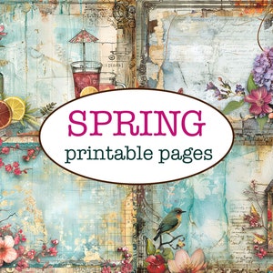 25 Printable SPRING Themed PAGES / Printable Junk Journal / Vintage ...