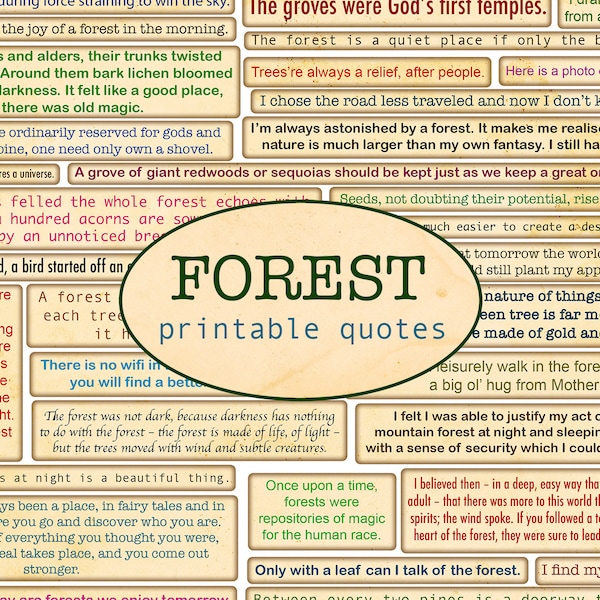 FOREST printable quotes / Cut out ephemera / Sentiments printable / Junk journal / Nature Journaling / Handmade / Green life / Vintage