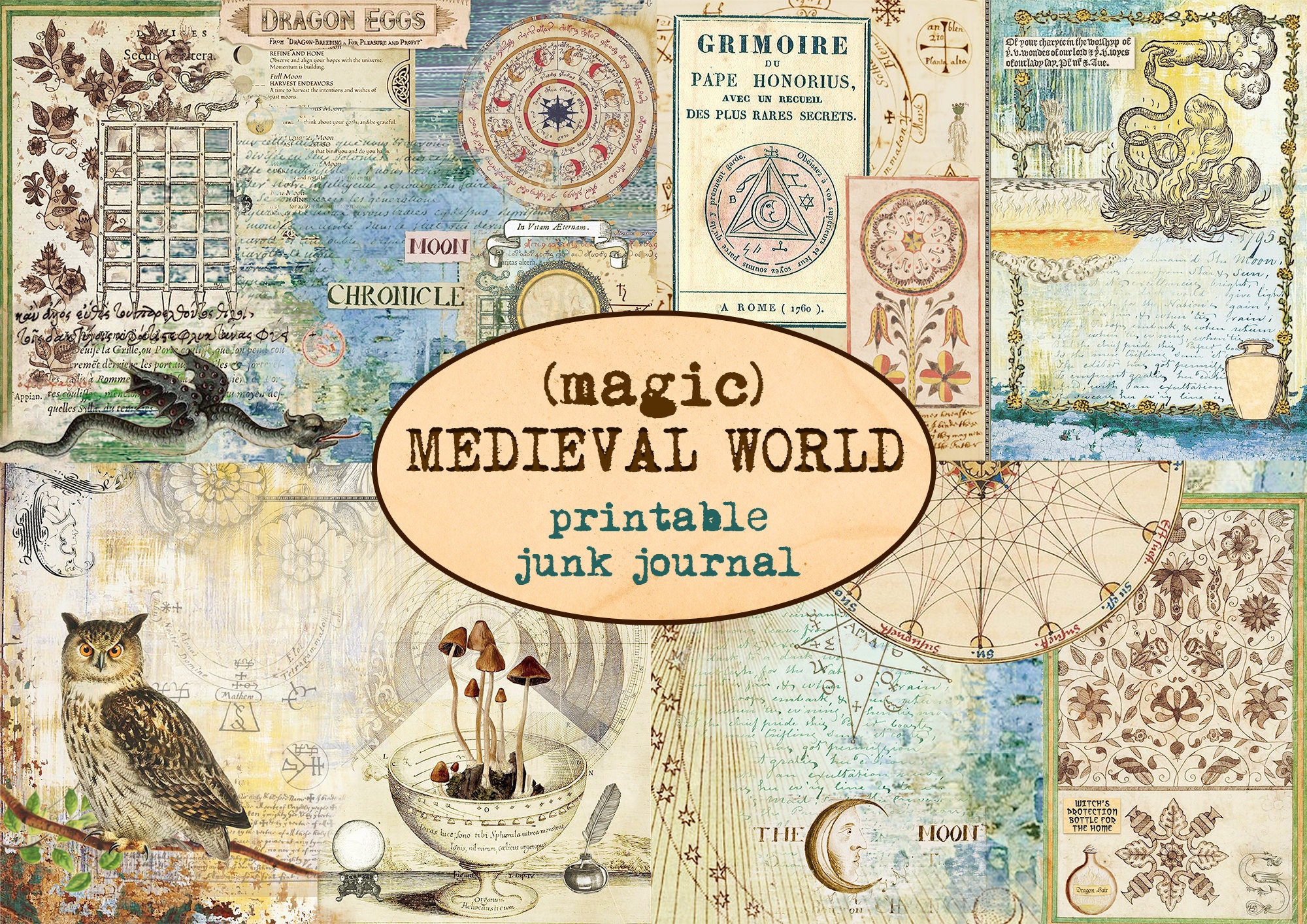 MEDIEVAL MAGIC WORLD printable junk journal / Grimoire journaling kit / Spell book / Ephemera / Mysterious journal/ Scrapbooking paper