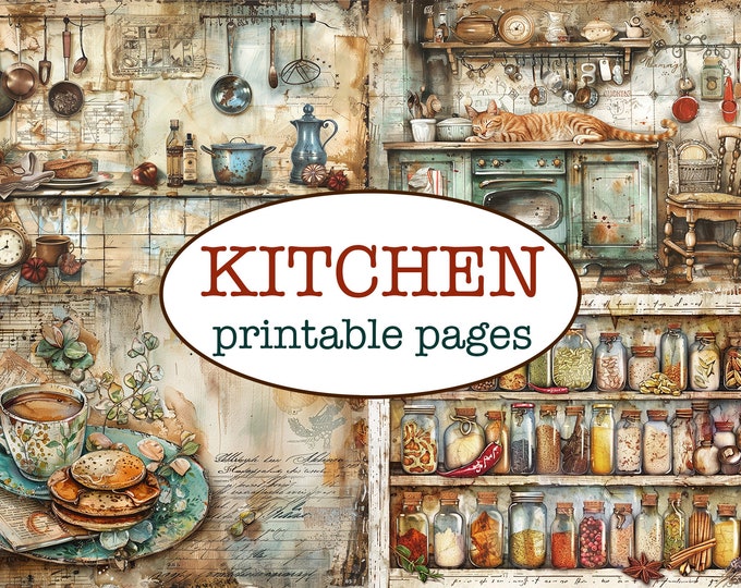 25 Printable KITCHEN PAGES / Cooking Junk Journal / Scrapbooking Paper ...