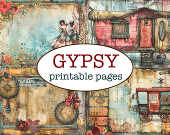 25 afdrukbare GYPSY PAGINA'S / Romany thema Junk journal / Boho scrapbooking papier / Collaged achtergronden / Grillig dromerig papier