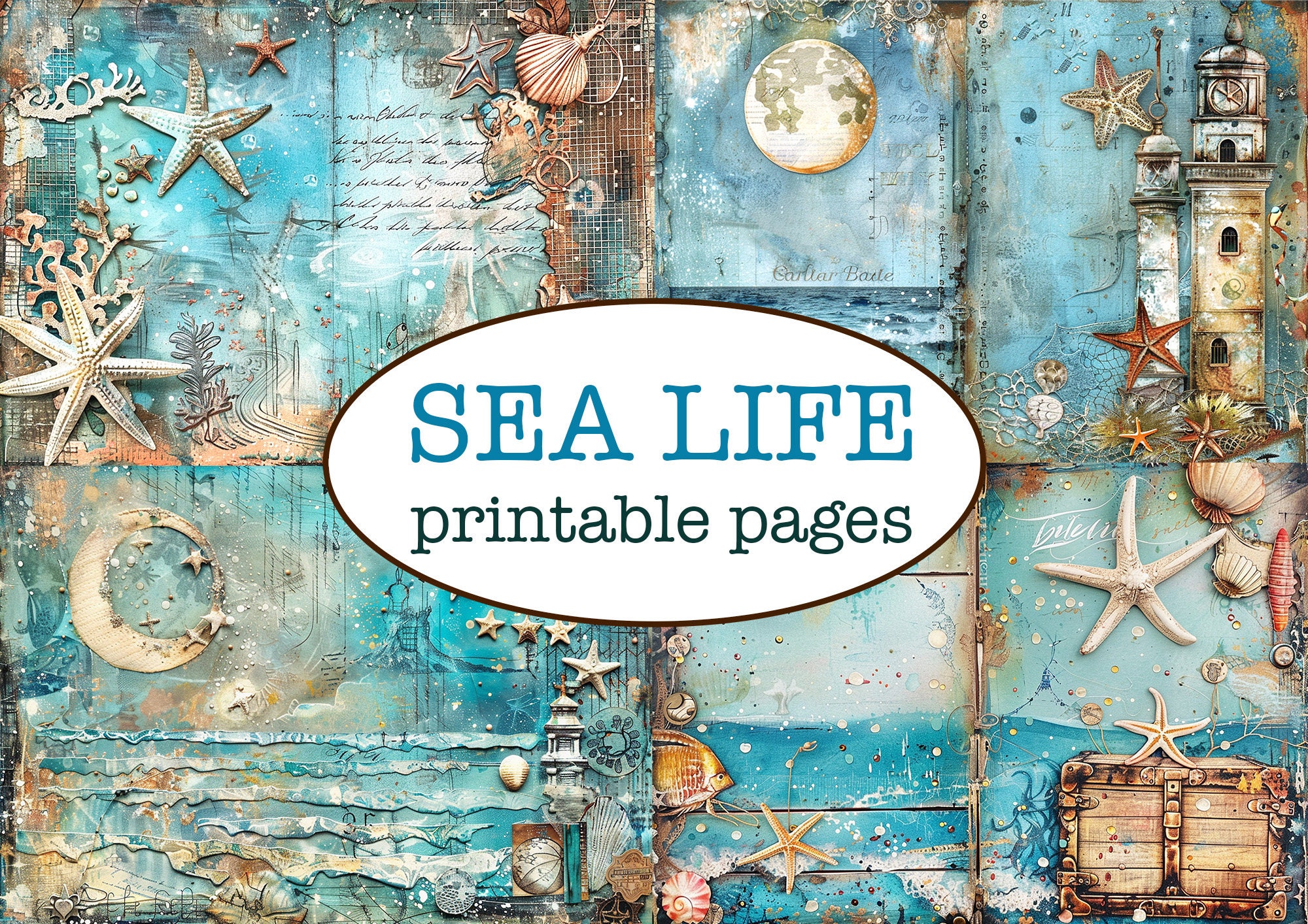 Pinterest Sea.pdf 25 Printable SEA Themed PAGES / Printable Junk Journal / Vintage ...