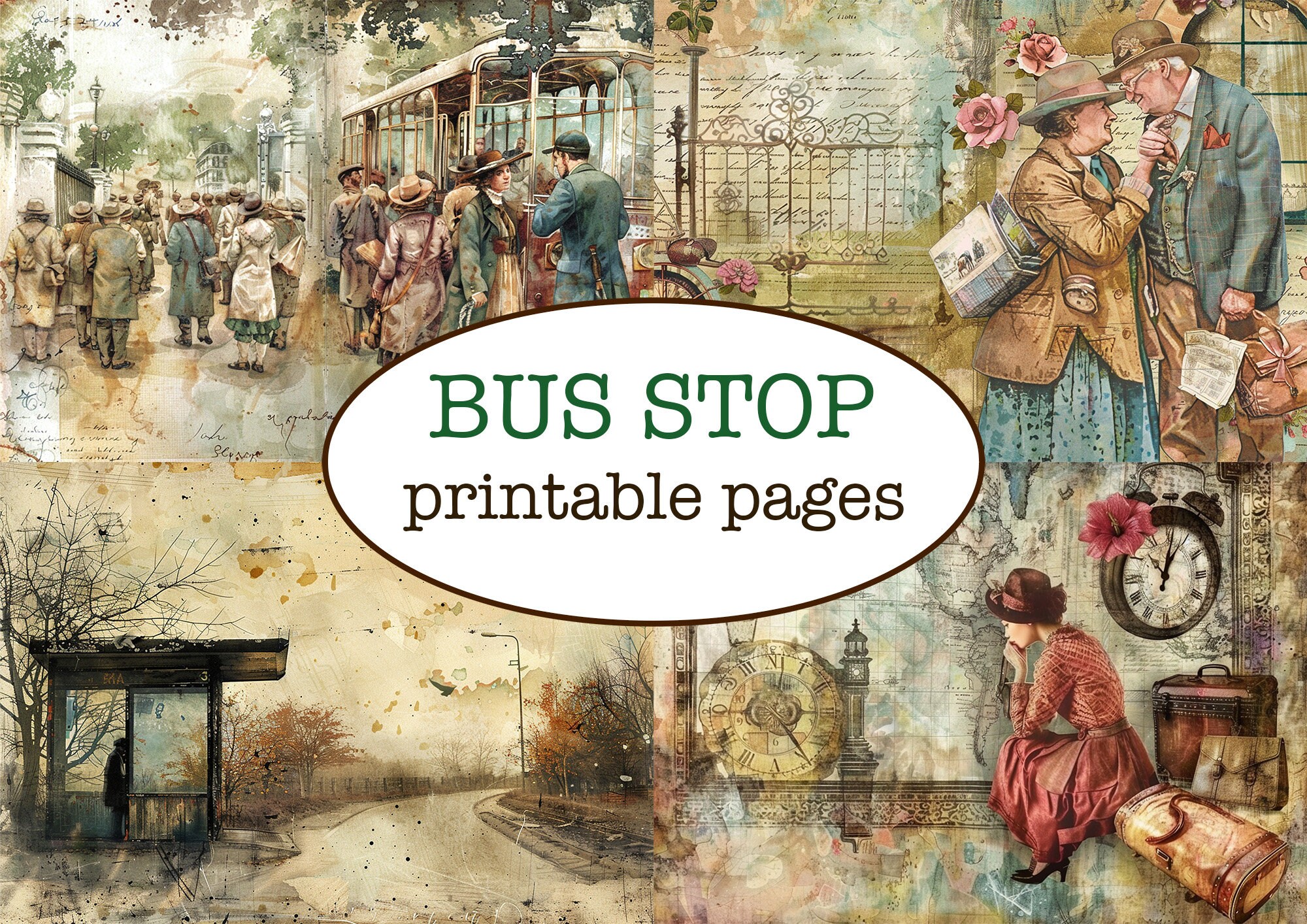 25 Printable BUS STOP Themed PAGES / Travel Junk Journal / Scrapbooking ...